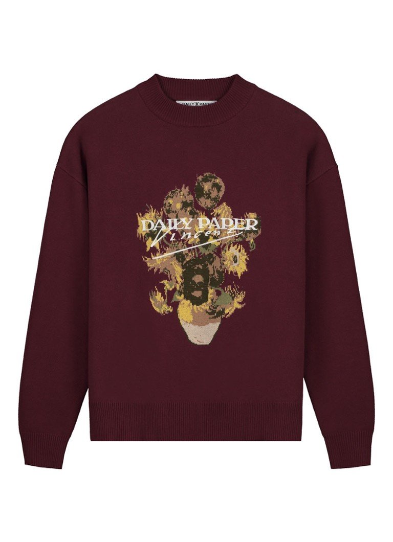 Bordeaux rood Daily paper trui van Jenet pullover met ingebreid logo